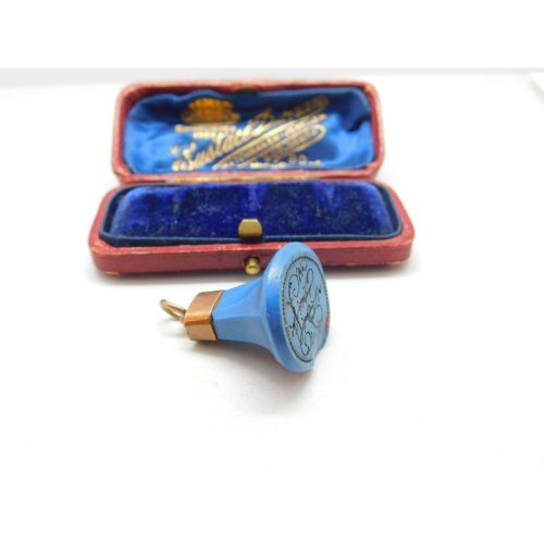 Georgian 9ct Rose Gold & Blue Hardstone Initial Intaglio Fob Antique c1800