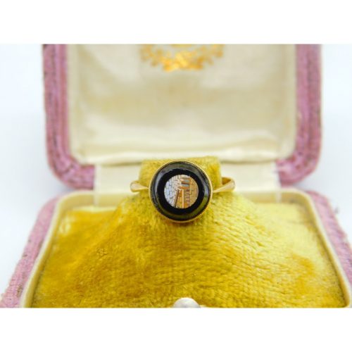 Georgian Grand Tour 15ct Yellow Gold Set Micro-Mosaic Acropolis Ring Antique c1820