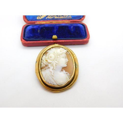 Georgian Yellow Metal & Carved Shell Classical Cameo Brooch Antique c1820