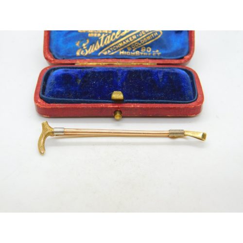 Hunting Riding Crop Brooch Stock Pin 3 Colour 18ct Gold Antique Victorian c1890