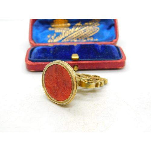 Intaglio Family Crest Heraldry Carnelian Seal Fob Pendant Antique Georgian c1820