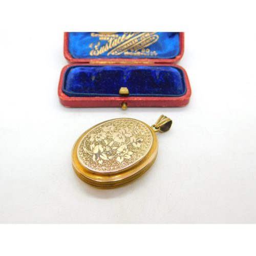 Large Victorian 9ct Yellow Gold Back & Forget-Me-Not Front Floral Locket Antique c1890