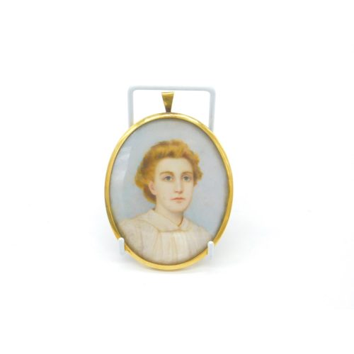 Miniature Portrait of Young Lady Oil on Board Gold Frame Antique Victorian