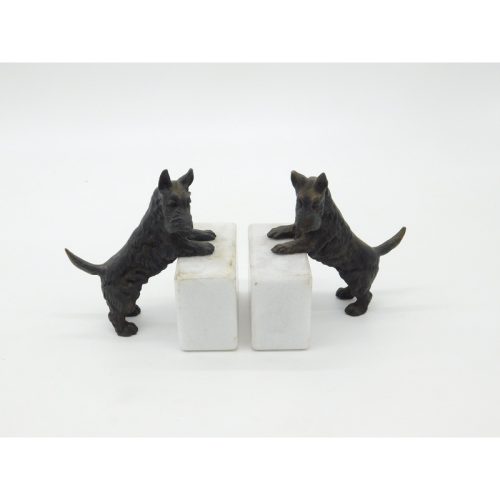 Pair of Cast Bronze & Marble Westie Terrier Dog Bookends Vintage c1970