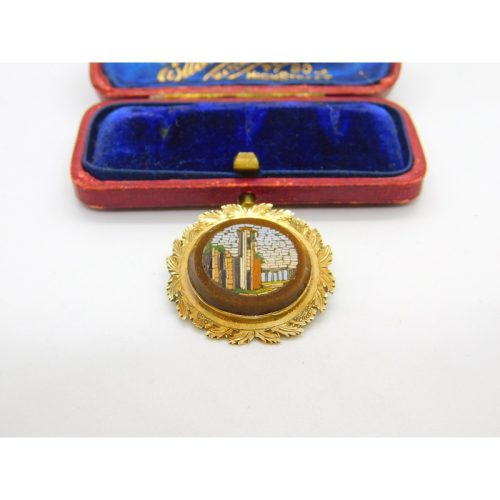 Regency Grand Tour 15ct Gold & Goldstone Set Micro Mosaic Locket Brooch c1830