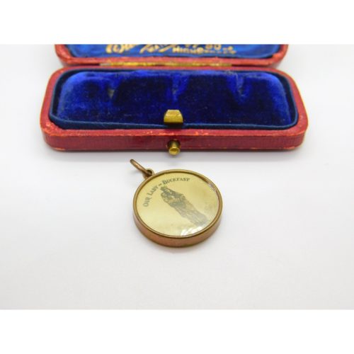 Rolled Gold ‘Our Lady of Buckfast’ Enamel Charm Pendant Antique c1920 Art Deco