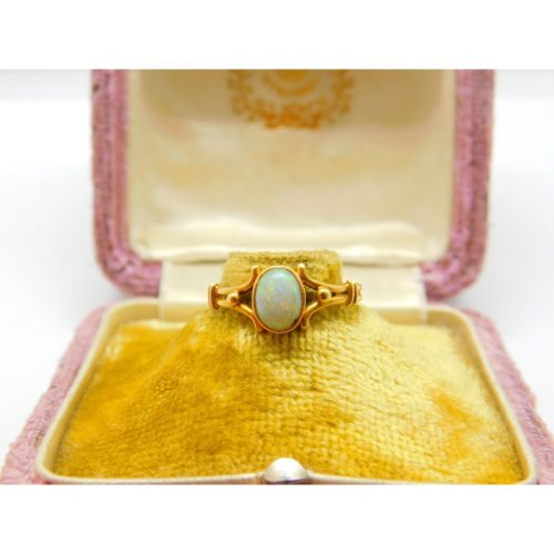 Victorian 18ct Yellow Gold & Cabochon Fire Opal Band Ring Antique c1890