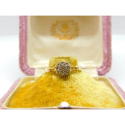 Victorian 18ct Yellow Gold & Diamond Daisy Flower Ring Antique c1890 Size M 1/2