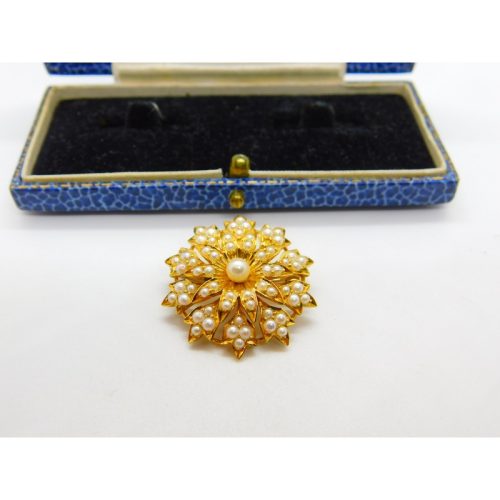 Victorian 18ct Yellow Gold & Seed Pearl Spring Flower Pendant or Brooch Antique c1880