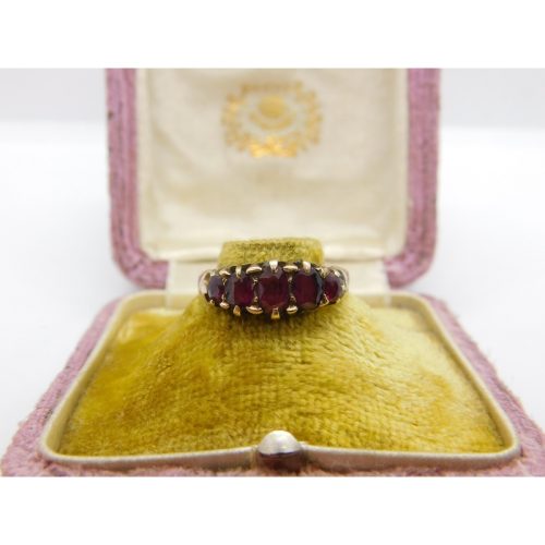 Victorian 22ct Gold & Almandine Garnet Five-Stone Band Ring 1899 Birmingham