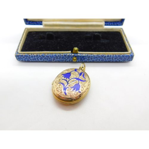 Victorian 9ct Gold Back & Front Blue Enamel Forget-Me-Not Locket Antique c1890
