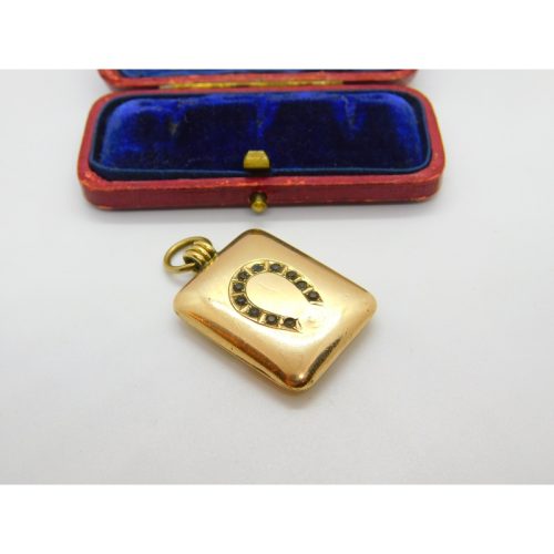 Victorian 9ct Gold Back & Front Good Luck Horseshoe Locket Antique c1880