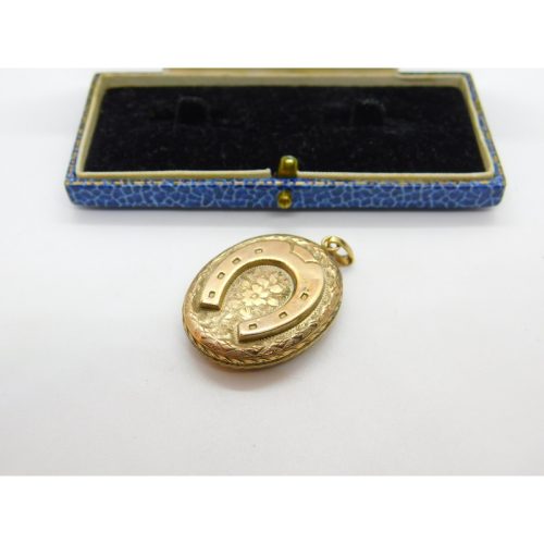 Victorian 9ct Gold Back & Front Horseshoe Mourning Locket Antique c1880