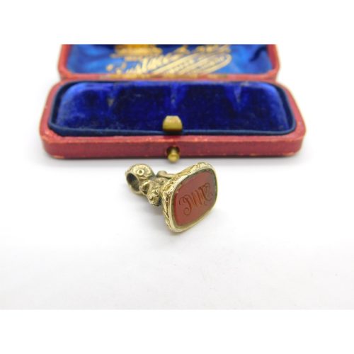 Victorian 9ct Gold & Carnelian Intaglio Initial Seal Fob Antique c1860