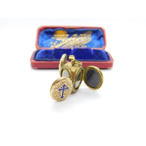 Victorian 9ct Gold Cased & Enamel Three Section Mourning Locket Antique c1880 Kitemark