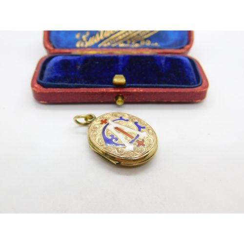 Victorian 9ct Gold & Enamel Back & Front Monogram CIA Locket Antique c1890