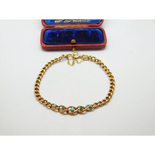 Victorian 9ct Rose Gold & Five-Stone Turquoise Curb Bracelet Antique c1890
