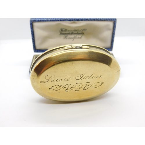 Victorian Brass Oval Form Snuff Box ‘Lewis John 1891’ Antique Engraved