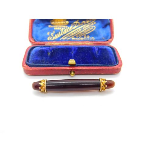 Victorian Etruscan Style Tourmaline & 15ct Gold Set Bar Brooch Antique c1890