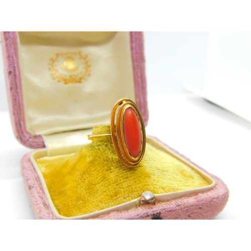 Victorian French 18ct Yellow Gold & Cabochon Red Coral Ring Antique c1860