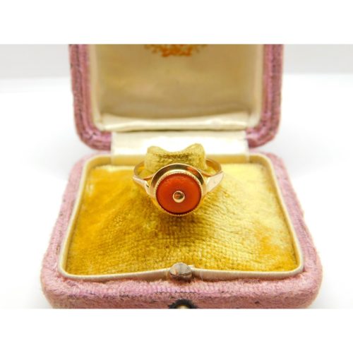 Victorian French Export 18ct Gold & Red Coral Band Ring Antique c1900