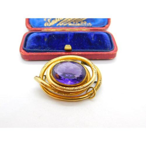 Victorian Pinchbeck Gold & Faceted Amethyst Swirl Brooch Antique c1860