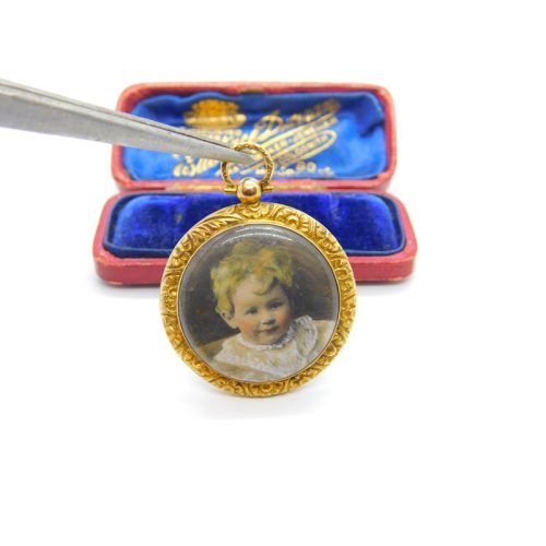 Victorian Pinchbeck Gold Watercolour Double Sweetheart Locket Antique c1890