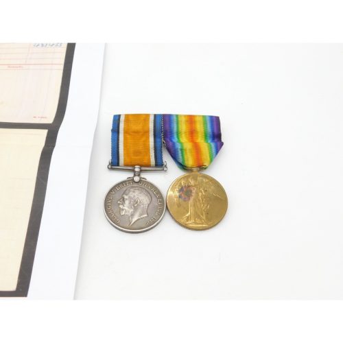 WW1 Medal Pair Service & Victory Medal with Paperwork ‘Arthur Lloyd’ 1918
