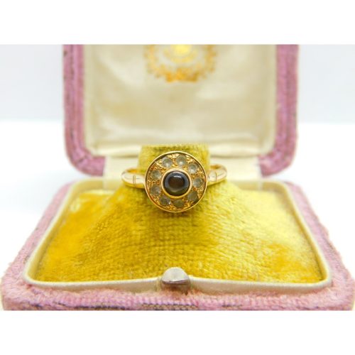 14ct Yellow Gold, Diamond Paste & Cat’s Eye Band Ring Vintage c1960
