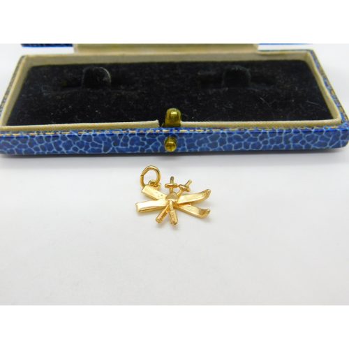 14ct Yellow Gold Skiing Skis & Poles Charm Pendant Vintage c1970