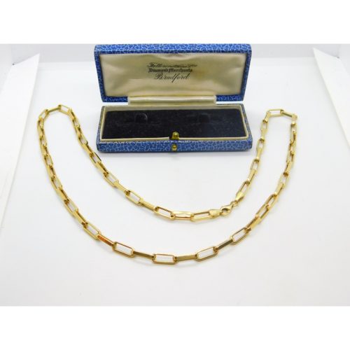 14ct Yellow Gold Trombone Link Chain Necklace Vintage c1970 22″ Length