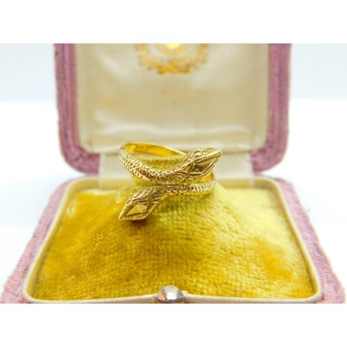 18ct Yellow Gold Double Entwined Serpent Snake Ring Vintage c1970 Size O 1/2 UK