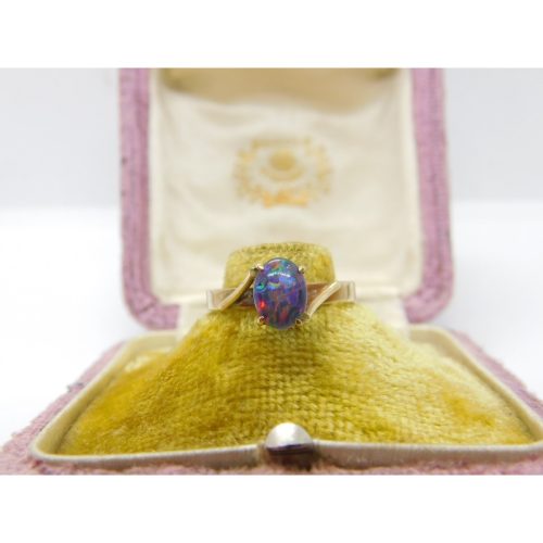 9ct Gold & Cabochon Doublet Opal Set Band Ring Antique c1920 Art Deco
