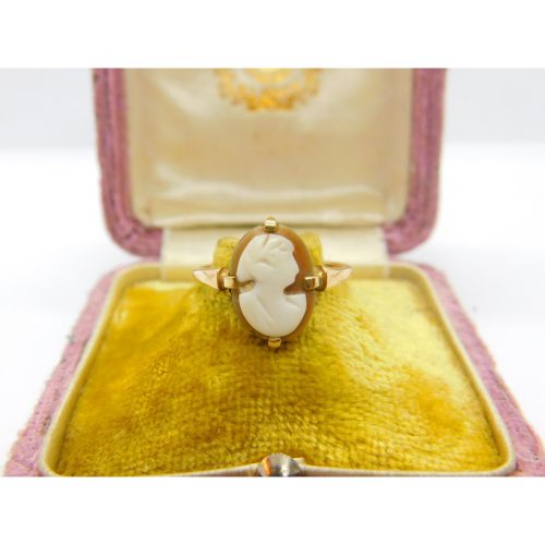 9ct Yellow Gold & Carved Shell Cameo Classical Ring Antique c1920 Art Deco