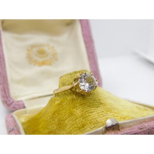 9ct Yellow Gold & Diamond Paste Solitaire Ring Vintage 1989 London Size N 1/2 UK