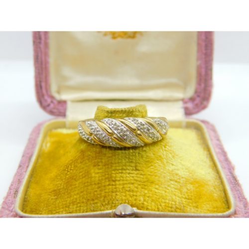9ct Yellow Gold & Diamond Set Swirl Form Band Ring Vintage c1990 Sheffield