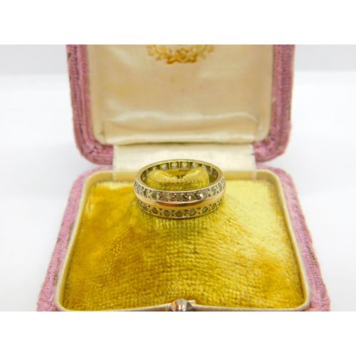 9ct Yellow Gold Double Eternity Ring with Diamond Paste Vintage 1961 Birmingham