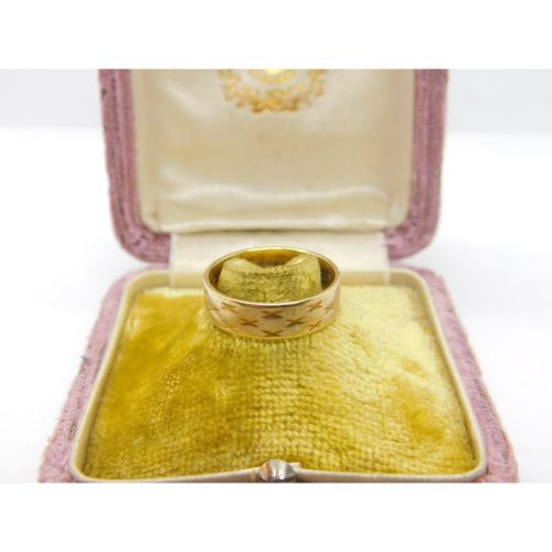 9ct Yellow Gold Essential Cross Pattern Band Ring Vintage 1973 London