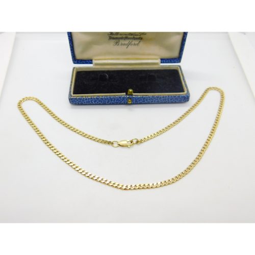 9ct Yellow Gold Essential Flat Curb Link Chain Necklace 16″ Length Vintage c1970