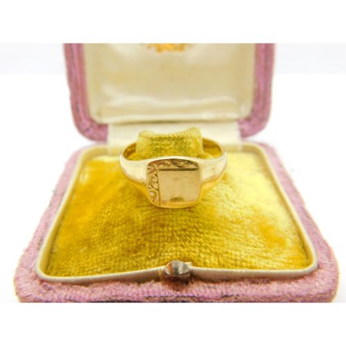 9ct Yellow Gold Gents Square Signet Ring Vintage 1976 London Size U 1/2 UK