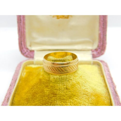 9ct Yellow Gold Modernist Line Pattern Band Ring Vintage c1970 Birmingham