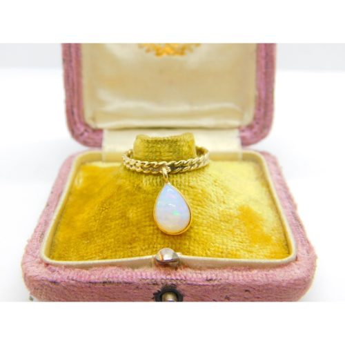 9ct Yellow Gold & Opal Drop Set Band Ring Vintage c1970 Size O UK