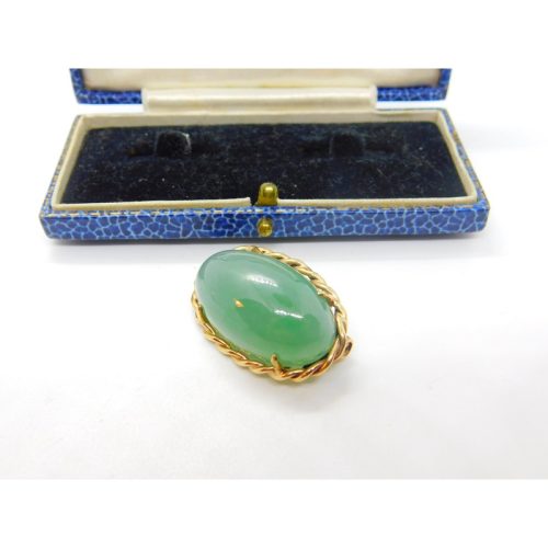 9ct Yellow Gold Rope Twist Border & Cabochon Aventurine Pendant or Brooch Vintag
