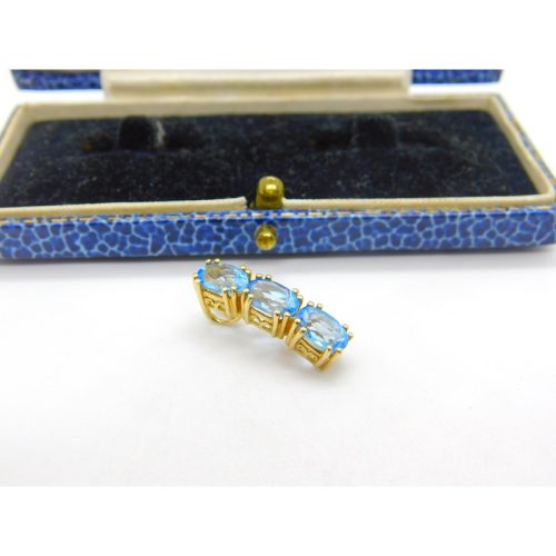 9ct Yellow Gold & Three Stone Blue Topaz Drop Pendant Vintage 2007 Birmingham
