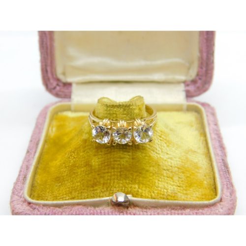 9ct Yellow Gold & Three-Stone Diamond Paste Band Ring Vintage c1990 Birmingham