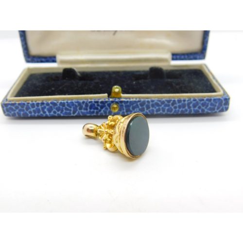 9ct Yellow Gold Victorian Style Bloodstone Set Fob Seal Pendant Vintage c1970