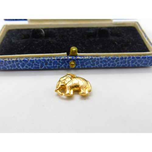 9ct Yellow Gold Walking Elephant Charm Pendant Vintage c1960