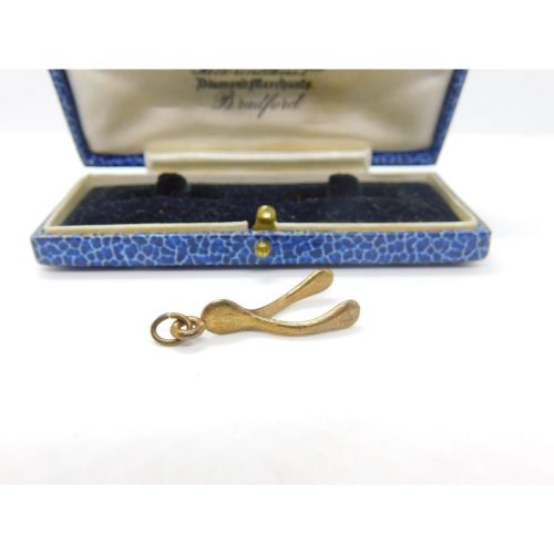 9ct Yellow Gold Wishbone Form Charm or Pendant Vintage 1979 London