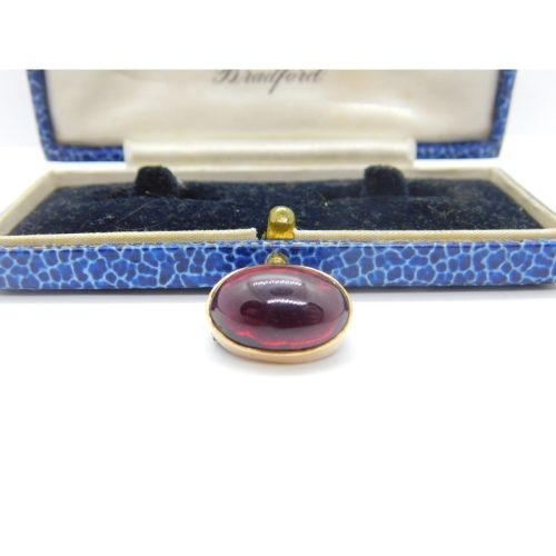 Austro-Hungarian 9ct Gold & Cabochon Garnet Button Brooch Antique c1860