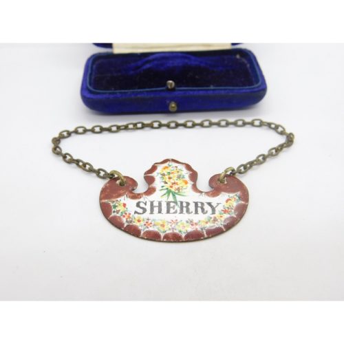 Early Victorian Bilston Enamel Sherry Decanter Label Antique c1840 Floral